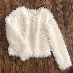 White fuzzy NYE coat. Size S